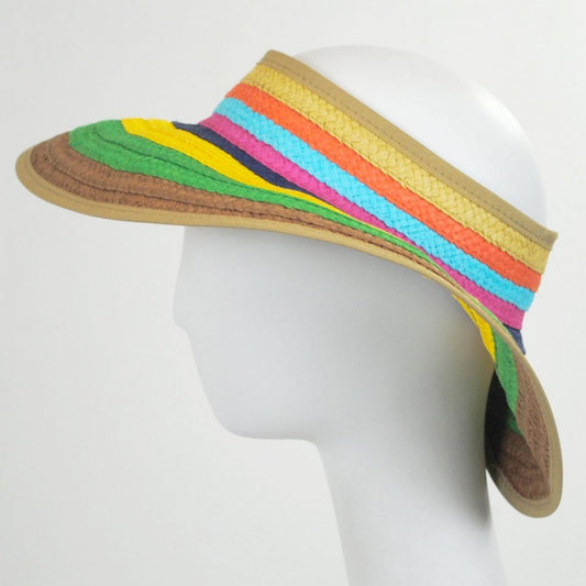 San Diego Hat Company | Multi Stripe Roll Up Toyo Straw Visor | 197301 | front | BRIGHTS