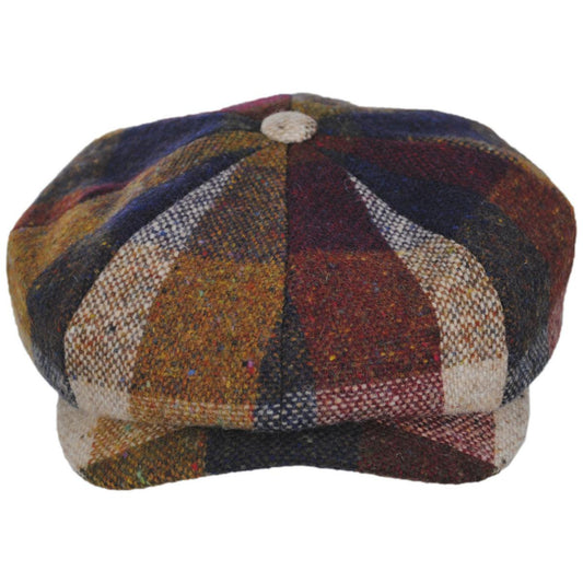 Wigens Caps | Magee Tweed Multi Check Newsboy Cap | 161974 | front | RUST