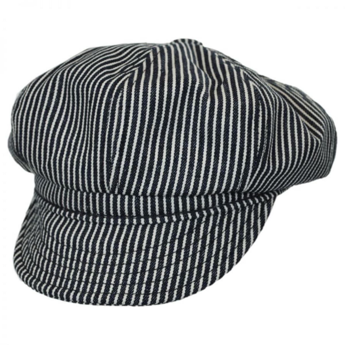 NEW YORK HAT CO | Engineer Striped Cotton Newsboy Cap | 161104 | lead | BLUE/WHITE