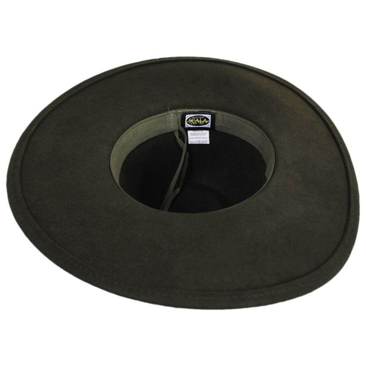 Scala | Calista Wide Brim Wool Felt Fedora Hat | 123420 | under | FOREST