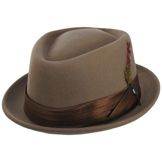 BRIXTON HATS | Stout Wool Felt Diamond Crown Fedora Hat | 135602 | lead | TAN