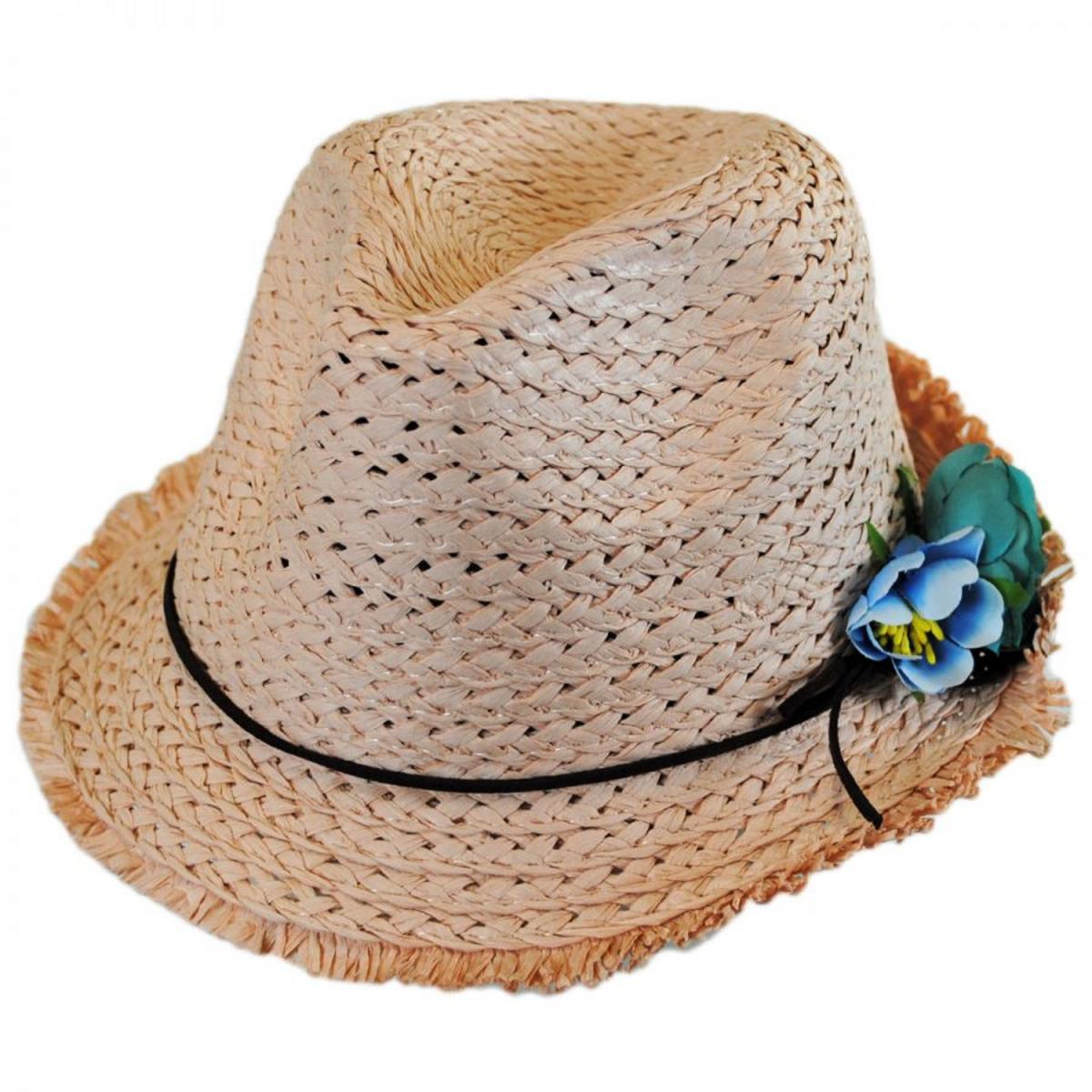 Jeanne Simmons | Kid's Fringe Toyo Straw Fedora Hat | 505613 | lead | PINK