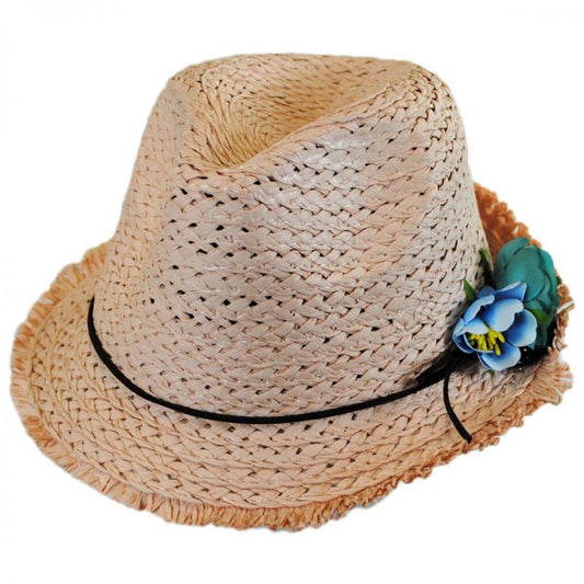 Jeanne Simmons | Kid's Fringe Toyo Straw Fedora Hat | 505613 | lead | PINK