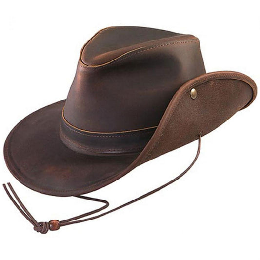 Henschel | Oiled Leather Aussie Fedora Hat | 140370 | lead | BROWN