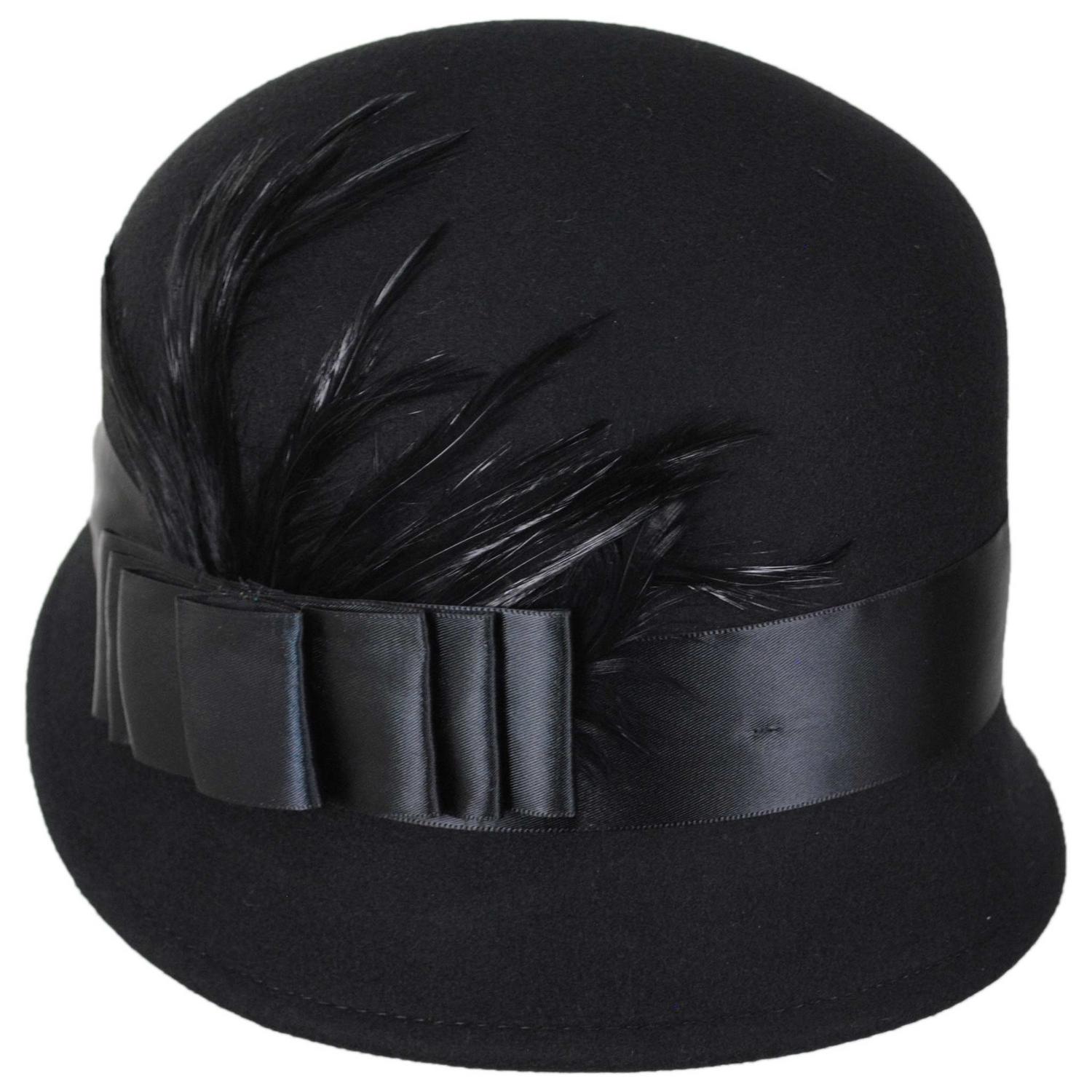 EUC Something Special Cloche Hat Womens 100% Wool Felt Flower Feathers Black Women main image 4