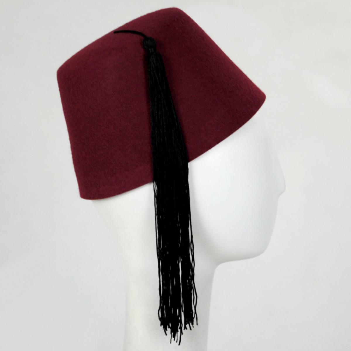 Village Hat Shop | Maroon Wool Fez with Black Tassel | 193300M | profile | MAROON