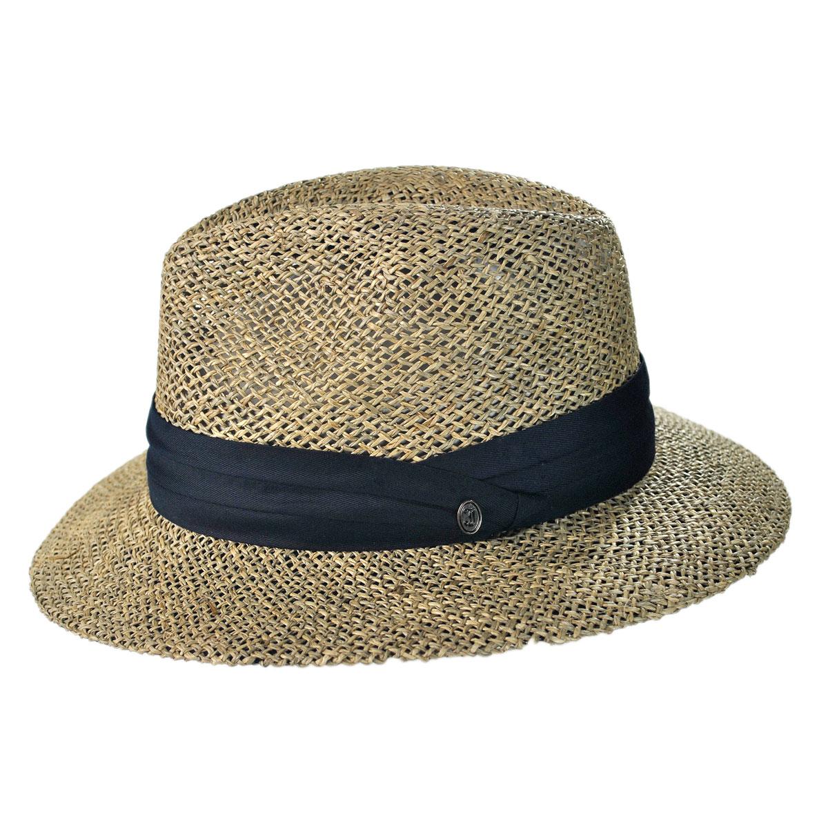 Jaxon Hats | Wholesale Seagrass Straw Safari Fedora Hat B2B Pre-Pack | B2B129916 | profile | NATURAL/NAVY
