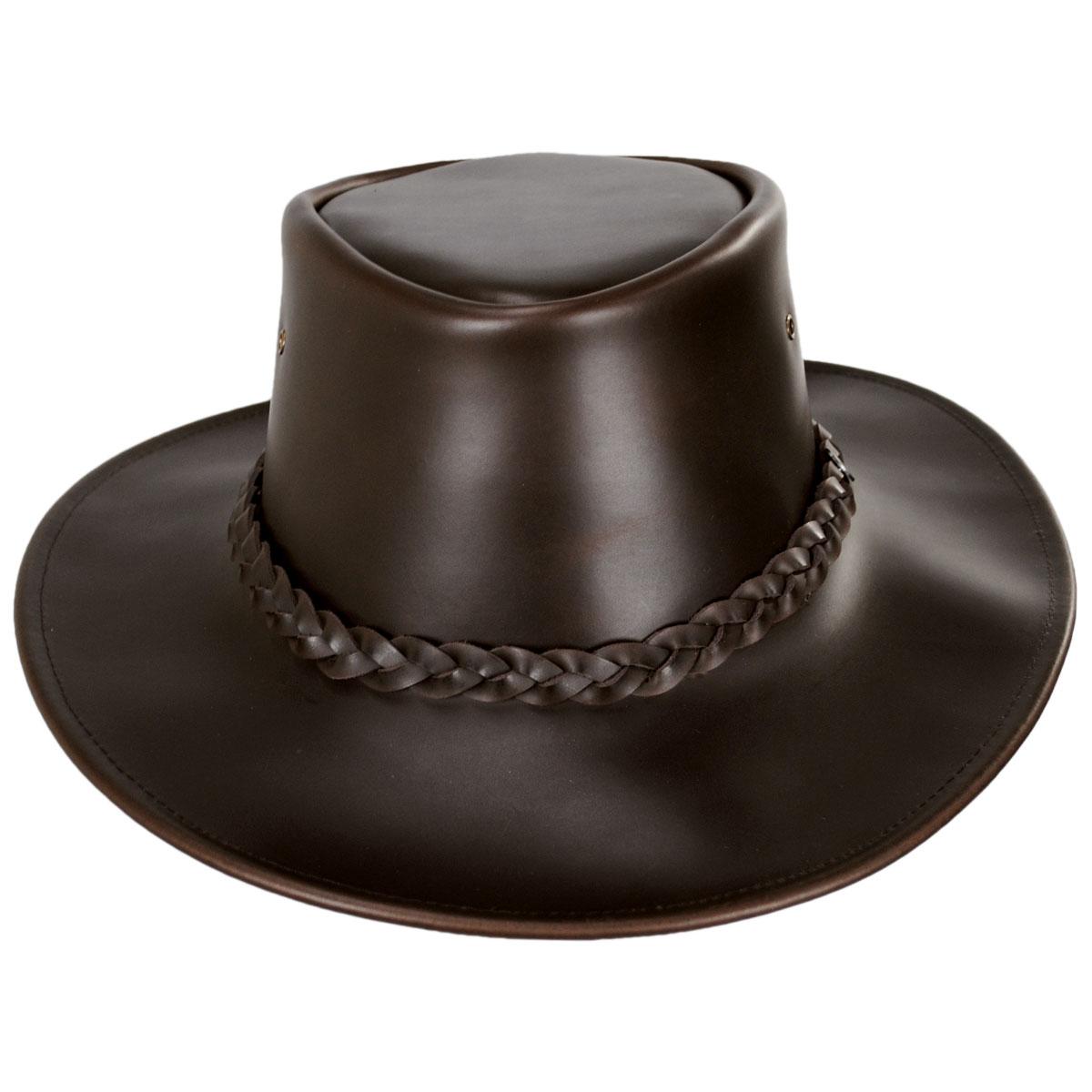 Jaxon Hats | Wholesale Crusher Leather Outback Hat B2B Pre-Pack | B2B147202 | front | BROWN