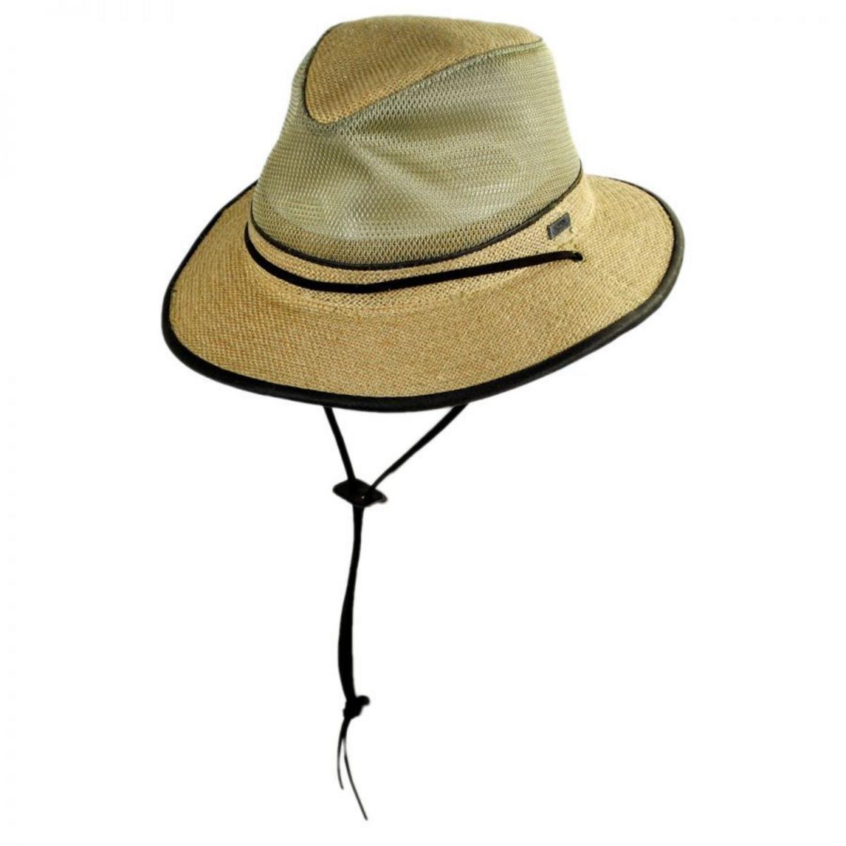 Conner | Mesh Crown Hemp Safari Fedora Hat | 402503 | detailone | CAMEL