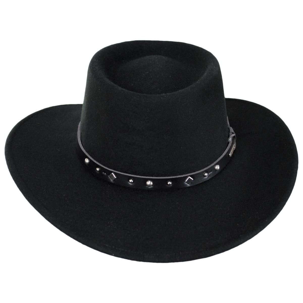 Stetson | Black Hawk Crushable Wool Felt Gambler Cowboy Hat | 130698 | front | BLACK