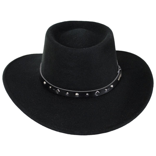 Stetson | Black Hawk Crushable Wool Felt Gambler Cowboy Hat | 130698 | front | BLACK
