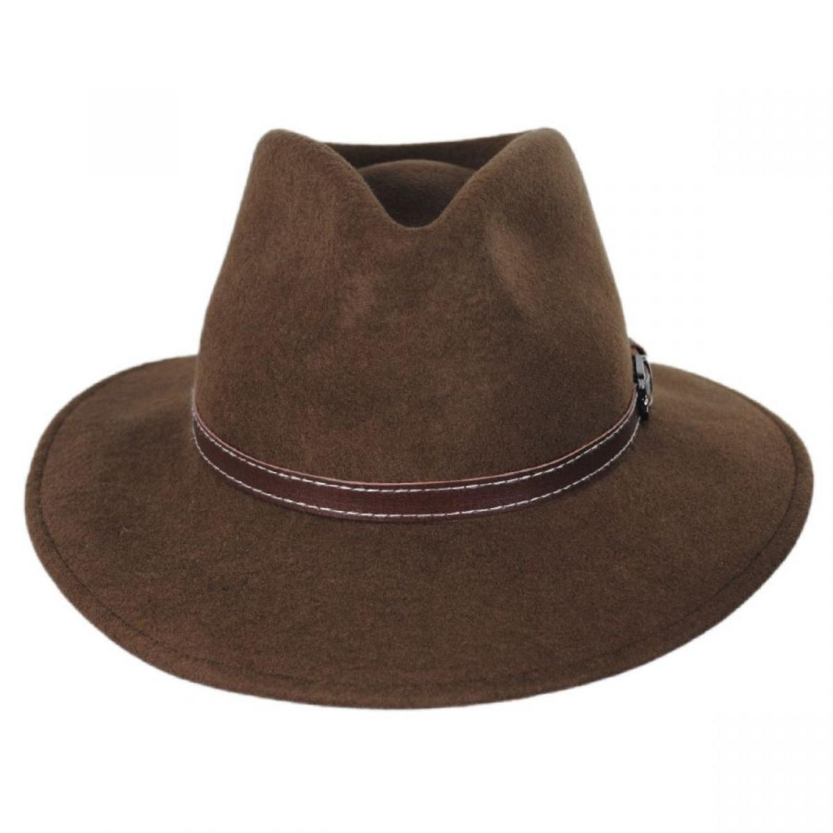 Toucan Collection | Leather Band Wool Felt Fedora Hat - Made to Order | 125805 | front | BROWN