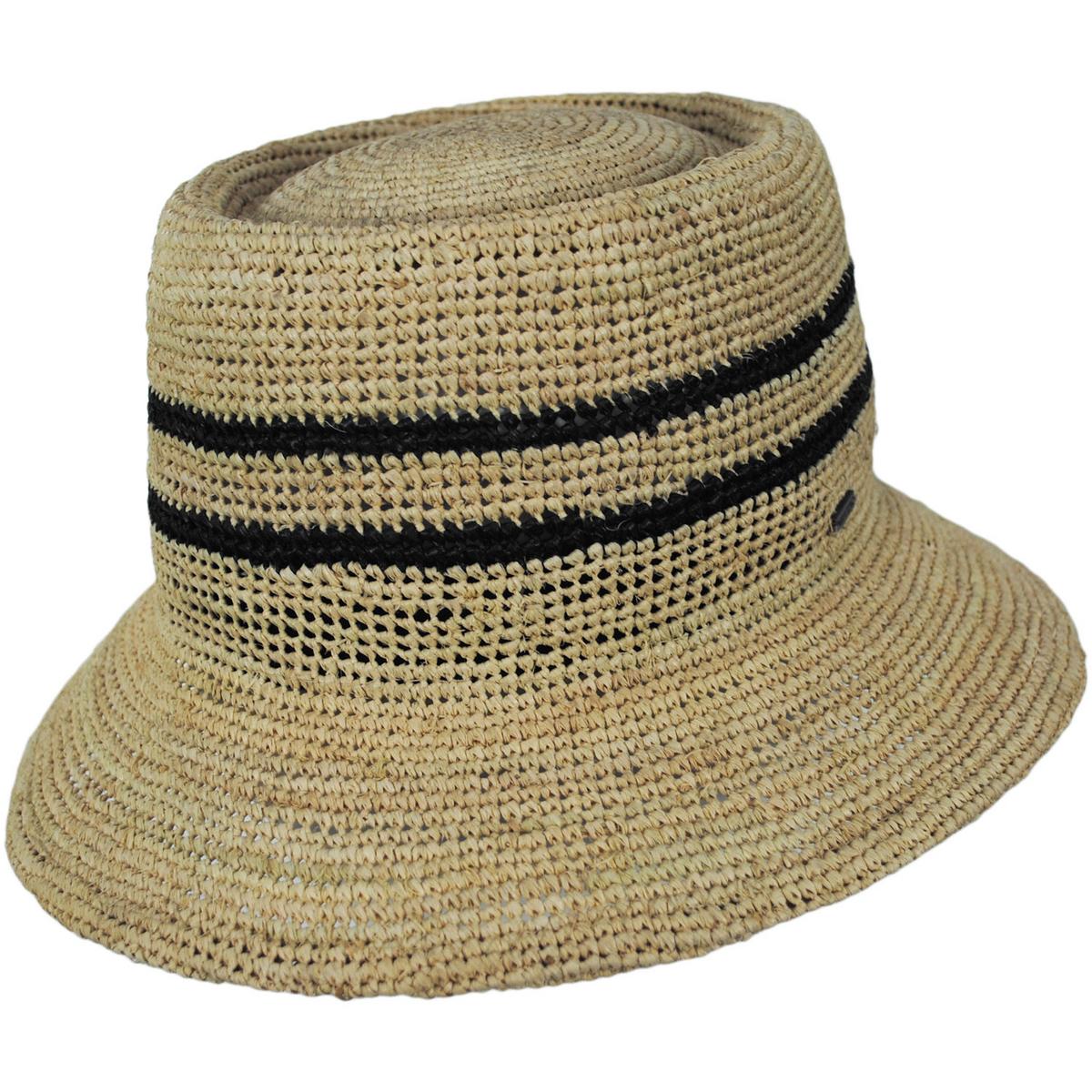 BRIXTON HATS | Ellee Raffia Straw Bucket Hat | 104055 | lead | TAN/BLACK