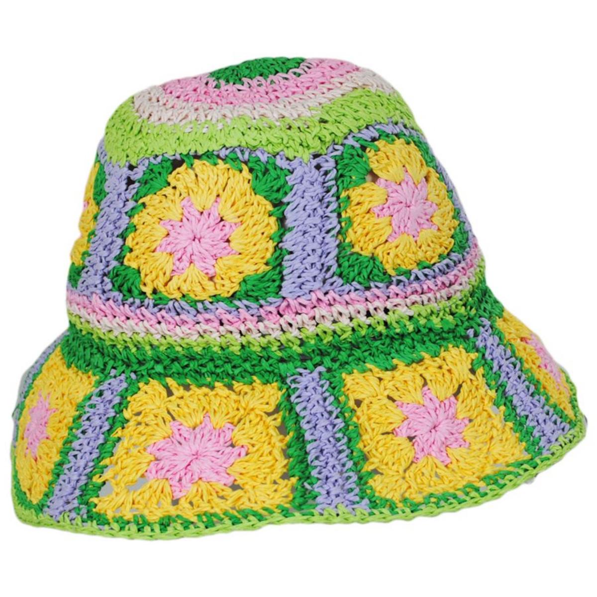 Peter Grimm | Fergie Granny Square Hand Crochet Toyo Straw Bucket Hat | 108603 | profile | LAVENDER