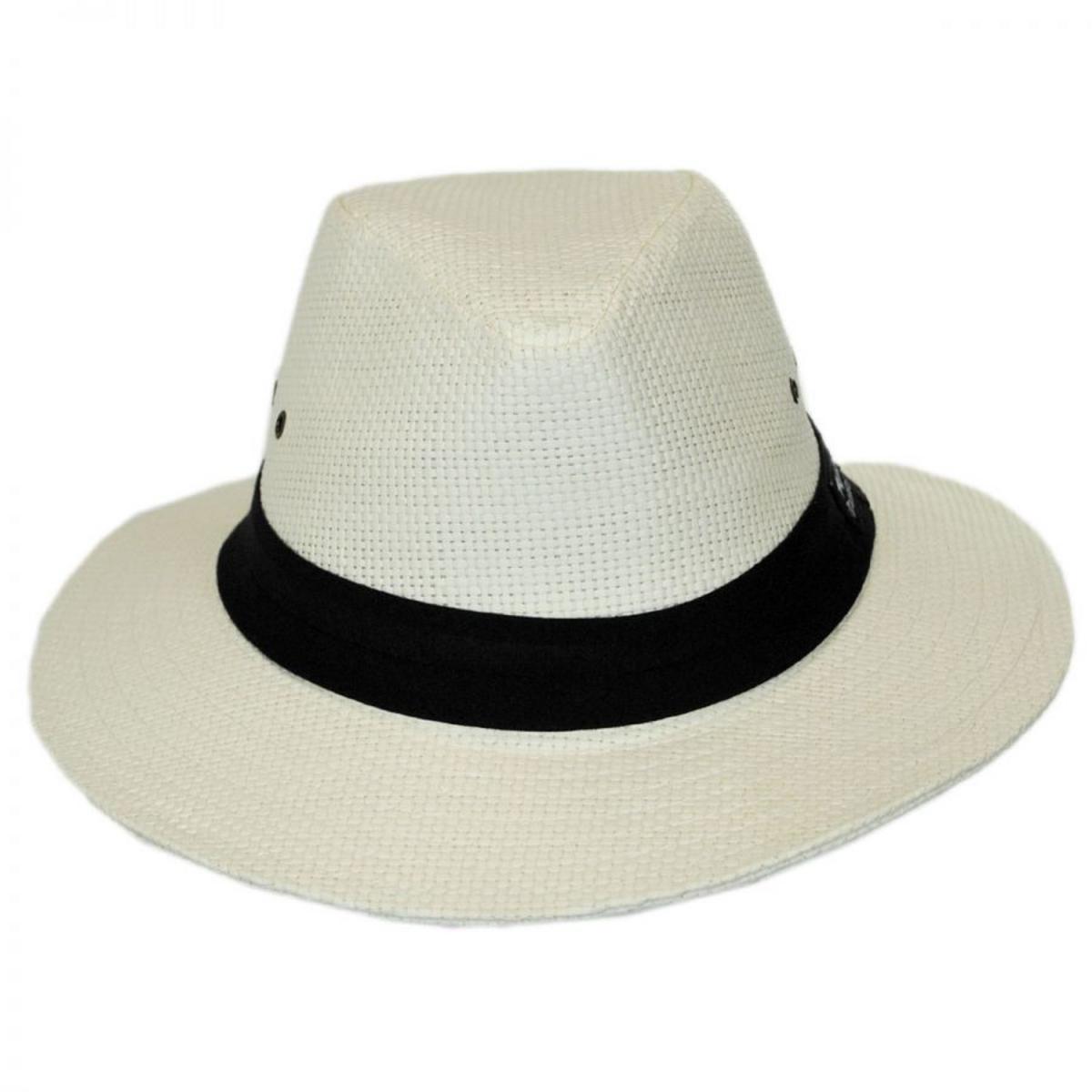 Panama Jack | Two Pleat Band Toyo Straw Safari Fedora Hat | 126397 | front | NATURAL