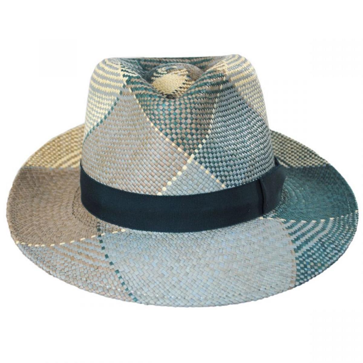 Bailey 1922 | Giger Panama Straw Fedora Hat | 127805 | front | BLUE SURF PLAID