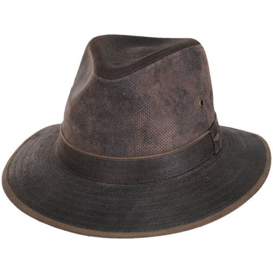 Scala | Weathered Leather Safari Fedora Hat | 140269 | lead | BROWN