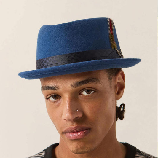 BRIXTON HATS | Stout Wool Felt Diamond Crown Fedora Hat | 135602 | lsmone | CLASSIC NAVY