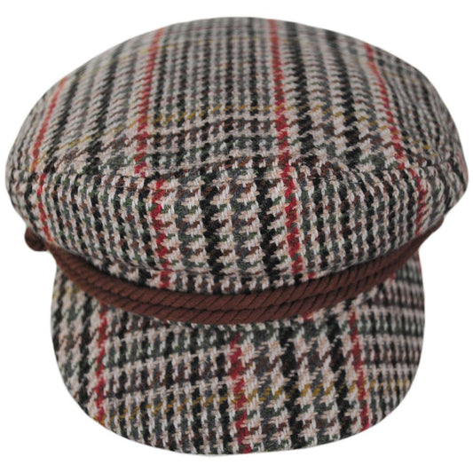 BRIXTON HATS | Wool Blend Houndstooth Plaid Fiddler Cap | 181360 | front | SAND/ADRENALINE RUSH/WILD GREE