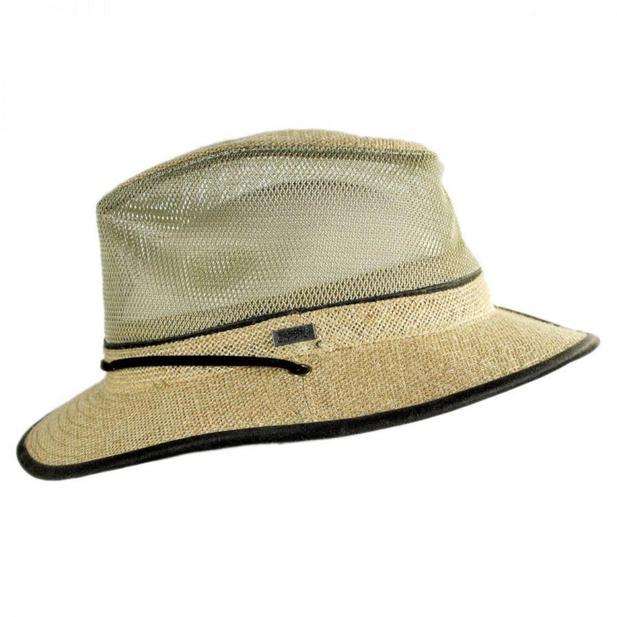 Conner | Mesh Crown Hemp Safari Fedora Hat | 402503 | profile | CAMEL