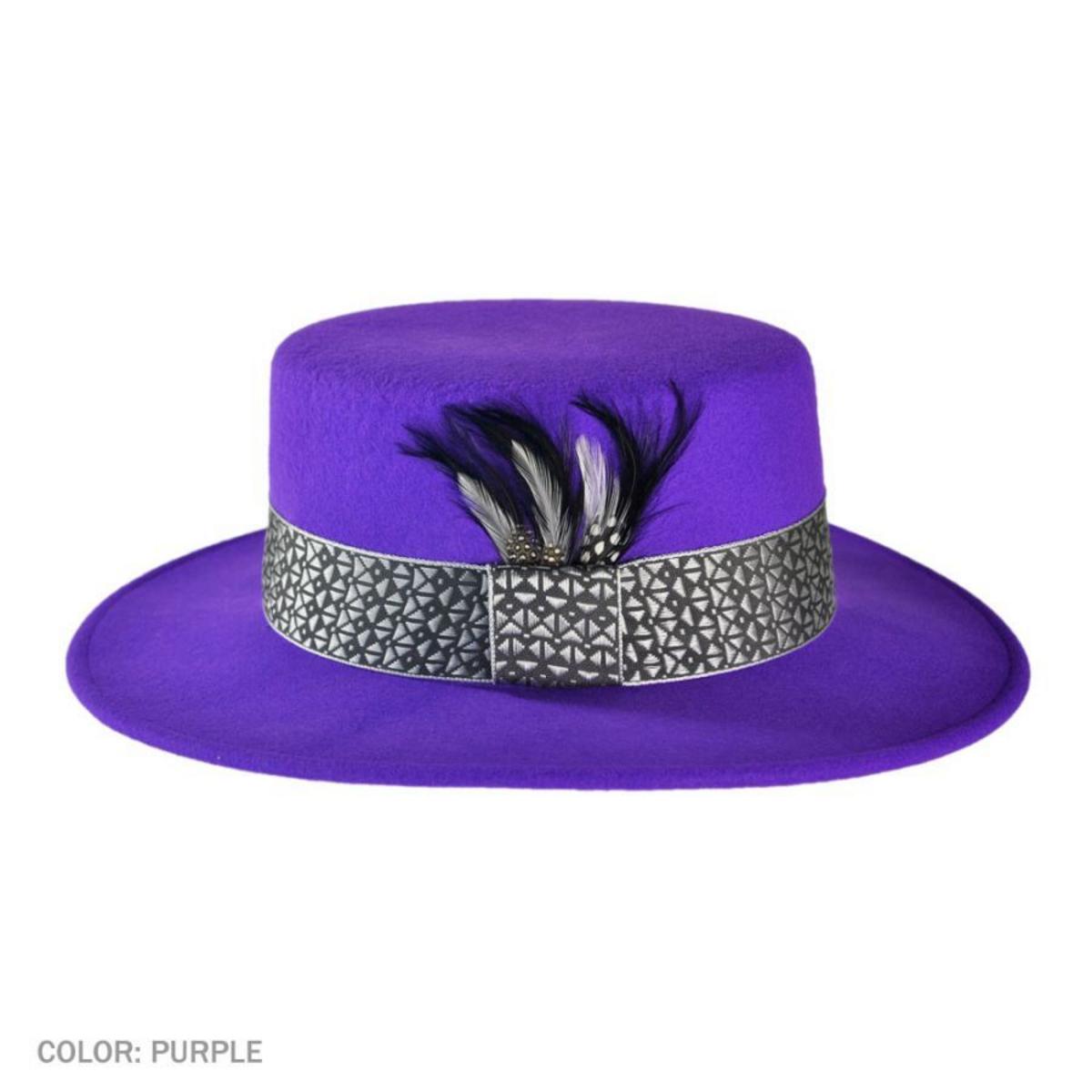 Bollman Hat Company | Heritage Collection 1980s Uptown Girl Wool Felt Boater Hat | 123295 | profile | PURPLE