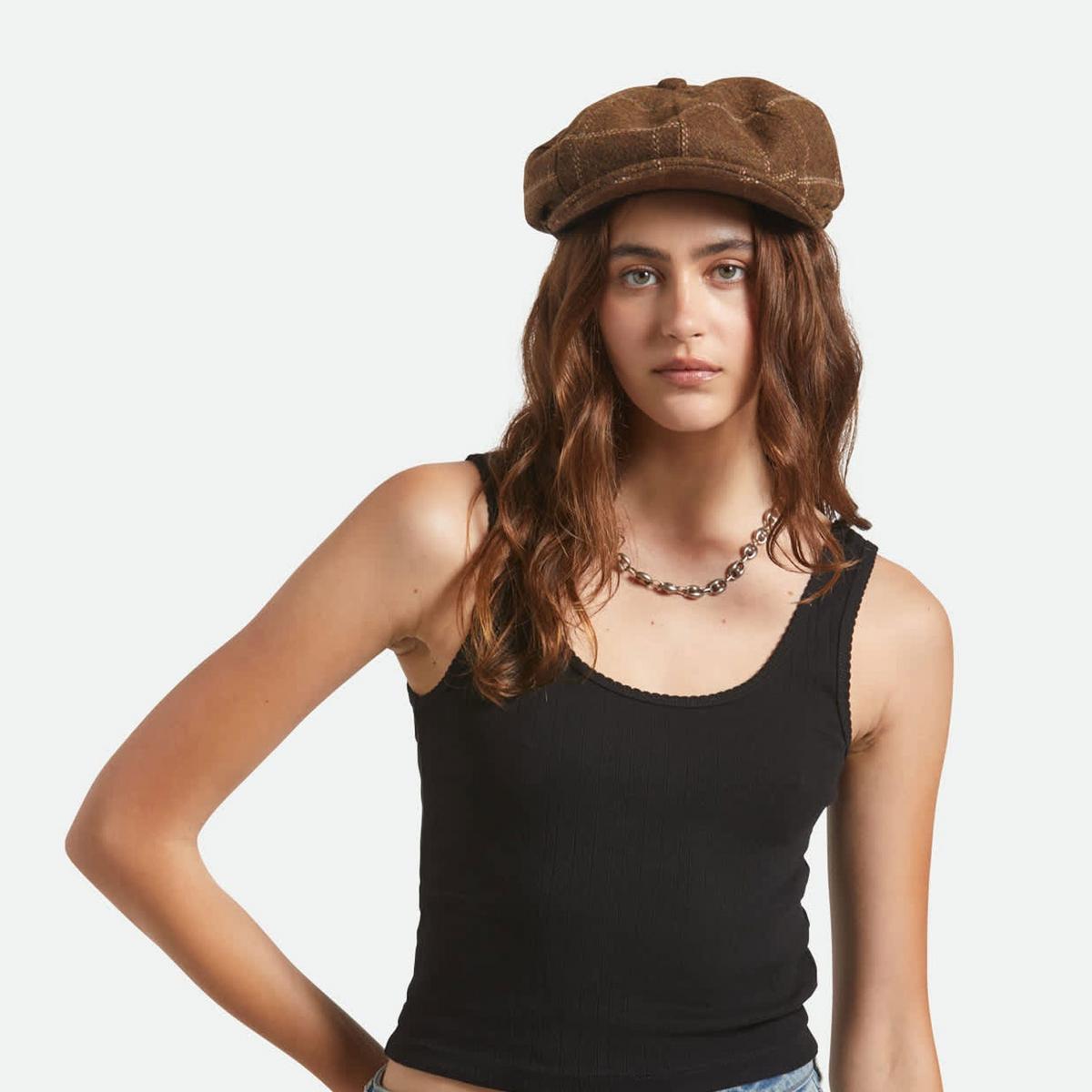 BRIXTON HATS | Brood Baggy Plaid Wool Blend Newsboy Cap | 161505 | lsftwo | COPPER/TAN