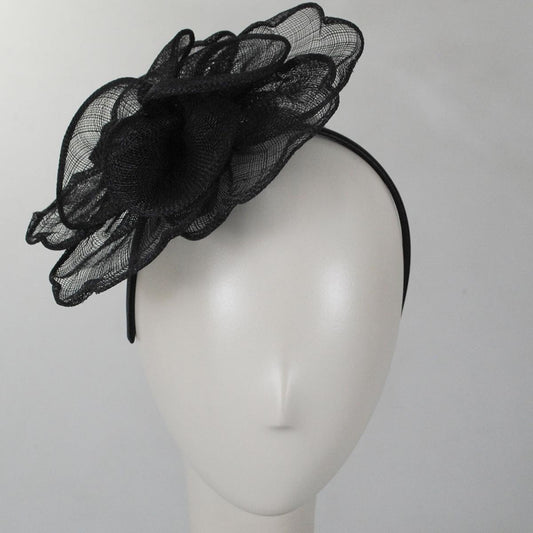 Kathy Jeanne | Rosa Sinamay Straw Fascinator Hat | 122425 | front | BLACK