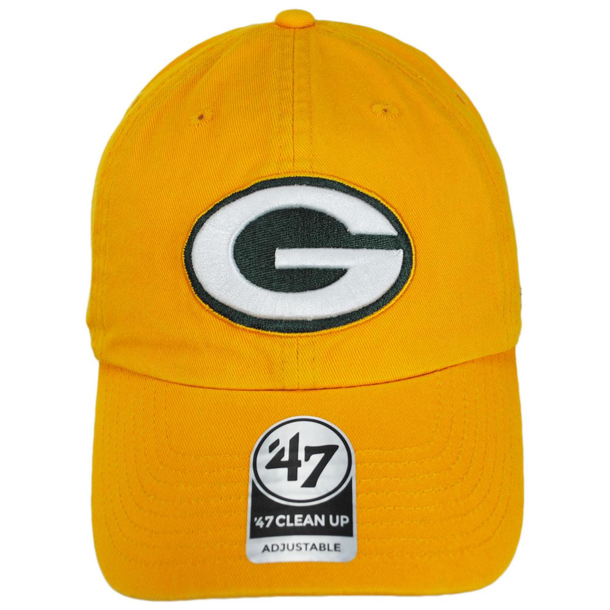47 Brand | Green Bay Packers NFL Clean Up Strapback Baseball Cap Dad Hat | 203620 | front | YELLOW