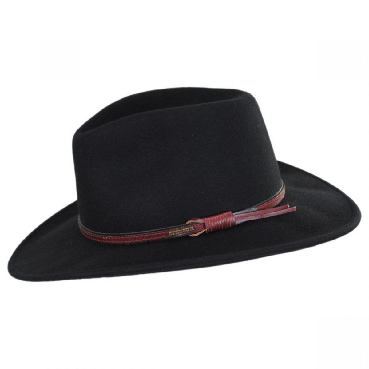 Stetson | Bozeman Crushable Wool Felt Outback Hat | 130692 | profile | BLACK