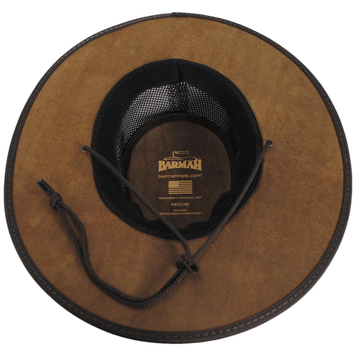 Barmah | Cooler Bronco Cattle Leather Mesh Foldaway Drover Hat | 400907 | under | RUSTIC