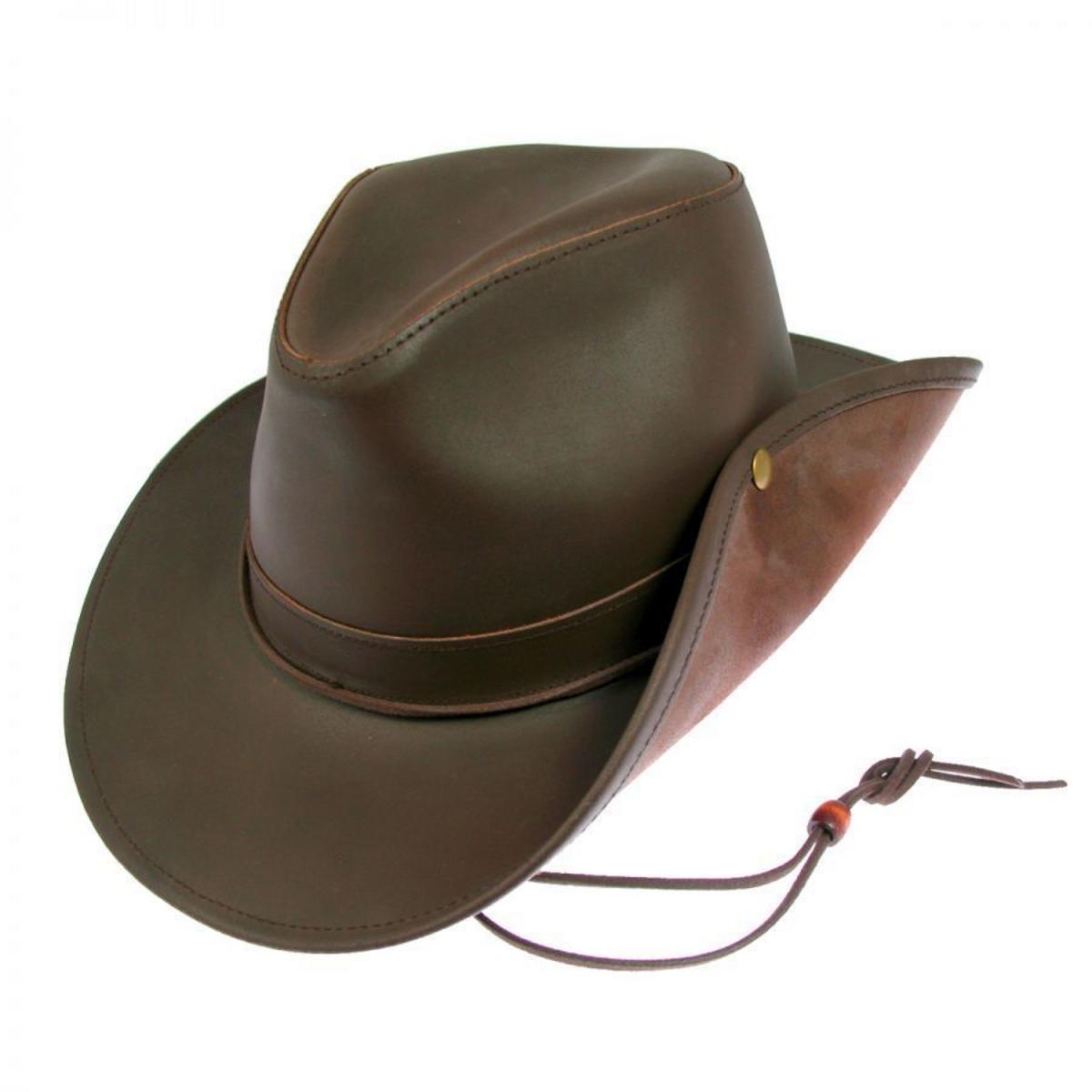 Henschel | Leather Aussie Fedora Hat | 140306 | lead | CHOCOLATE