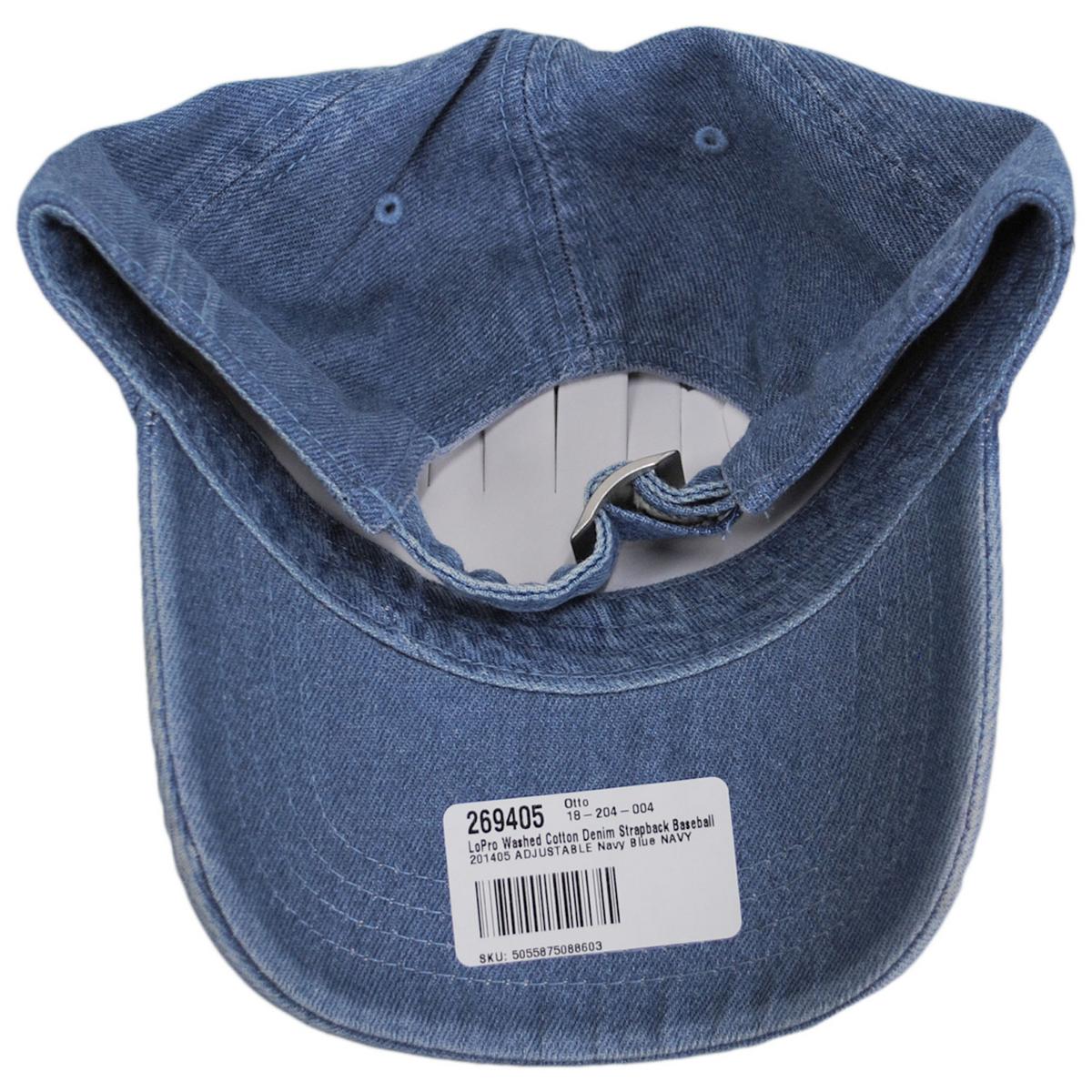 Otto | LoPro Washed Cotton Denim Strapback Baseball Cap Dad Hat | 201405 | under | NAVY