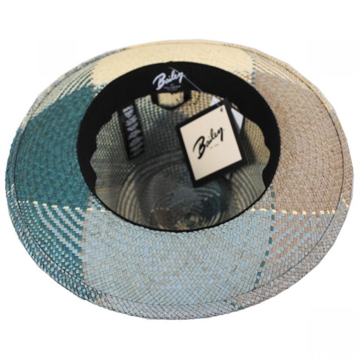 Bailey 1922 | Giger Panama Straw Fedora Hat | 127805 | under | BLUE SURF PLAID