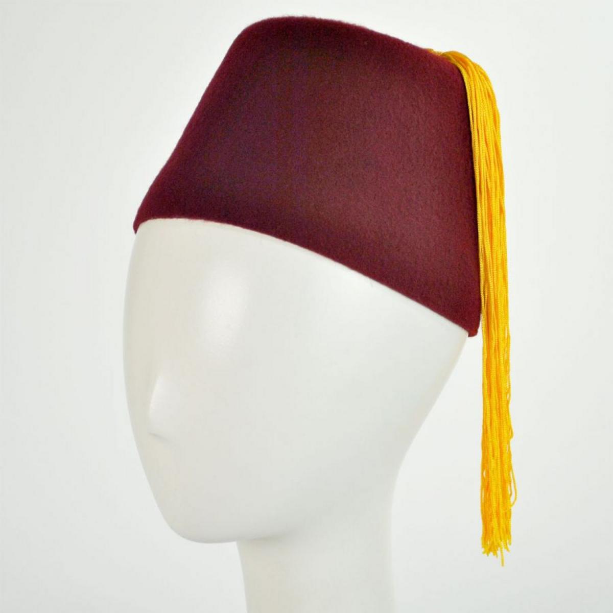 Village Hat Shop | Maroon Wool Fez with Gold Tassel | 193301 | front | MAROON