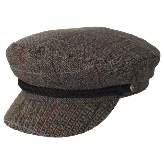 BRIXTON HATS | Herringbone Overcheck Wool Blend Fiddler Cap - Brown/Black | 181303CHK | lead | BROWN/BLACK