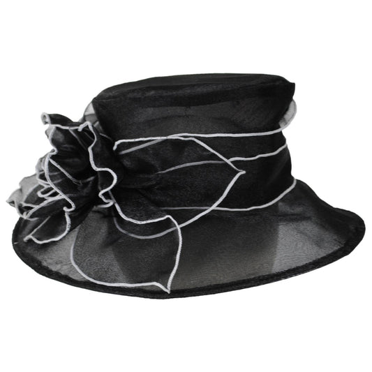 Jeanne Simmons | Organza Boater Dress Hat | 120729 | front | BLACK/WHITE