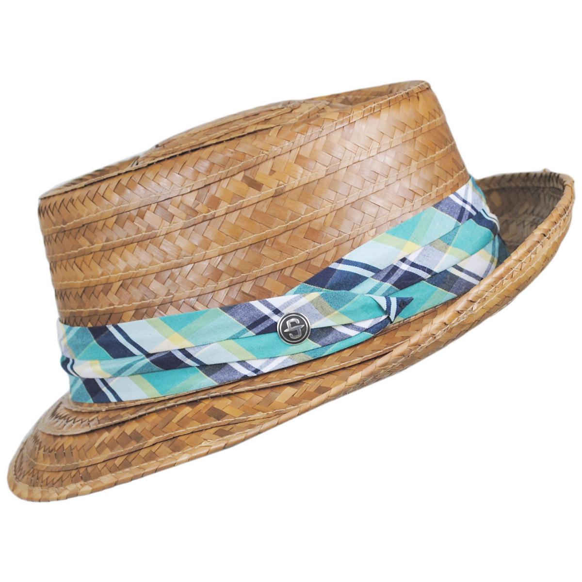 Stetson | Madrigal Coconut Straw Pork Pie Hat | 126923 | detailone | BROWN/BLUE
