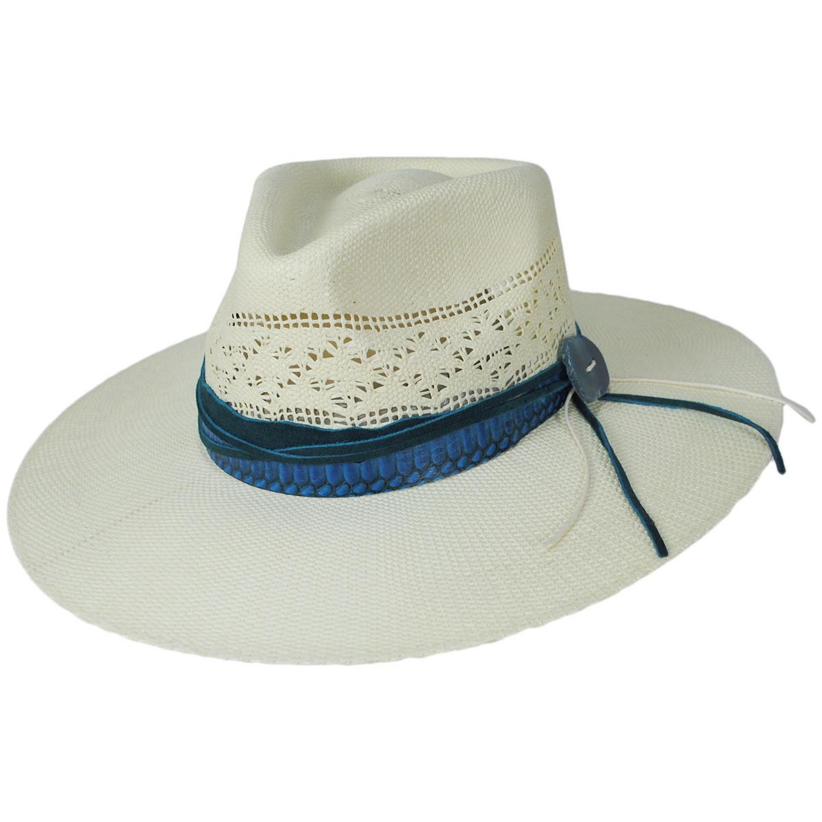 Stetson | Sedona Bangora Straw Fedora Hat | 127055 | lead | NATURAL/TURQUOISE