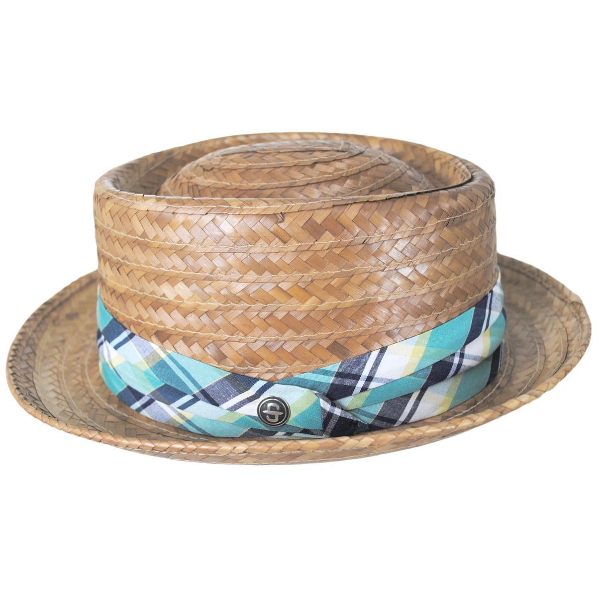 Stetson | Madrigal Coconut Straw Pork Pie Hat | 126923 | profile | BROWN/BLUE
