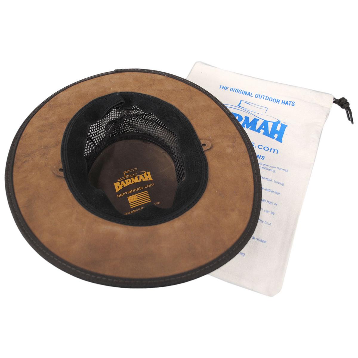 Barmah | Cooler Cattle Suede Leather Mesh Foldaway Drover Hat | 400901 | under | BROWN