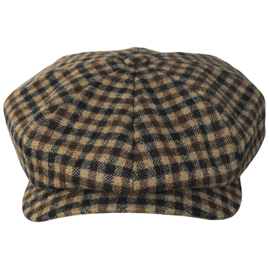 Wigens Caps | Pepita Check Wool Retro Newsboy Cap | 161977 | front | BROWN