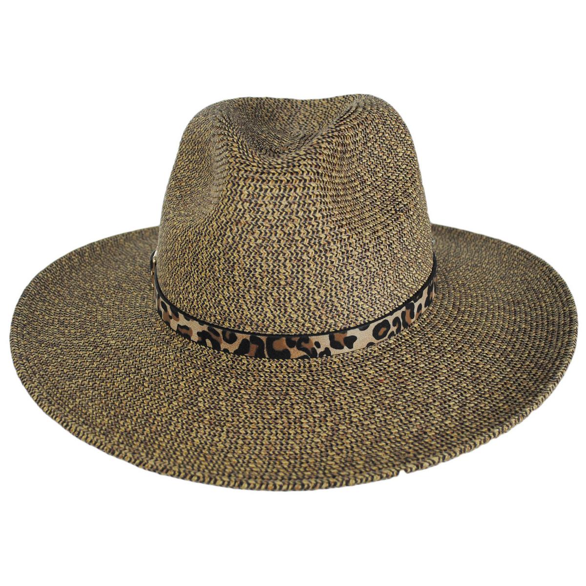 Leopard Band Toyo Straw Safari Fedora Hat