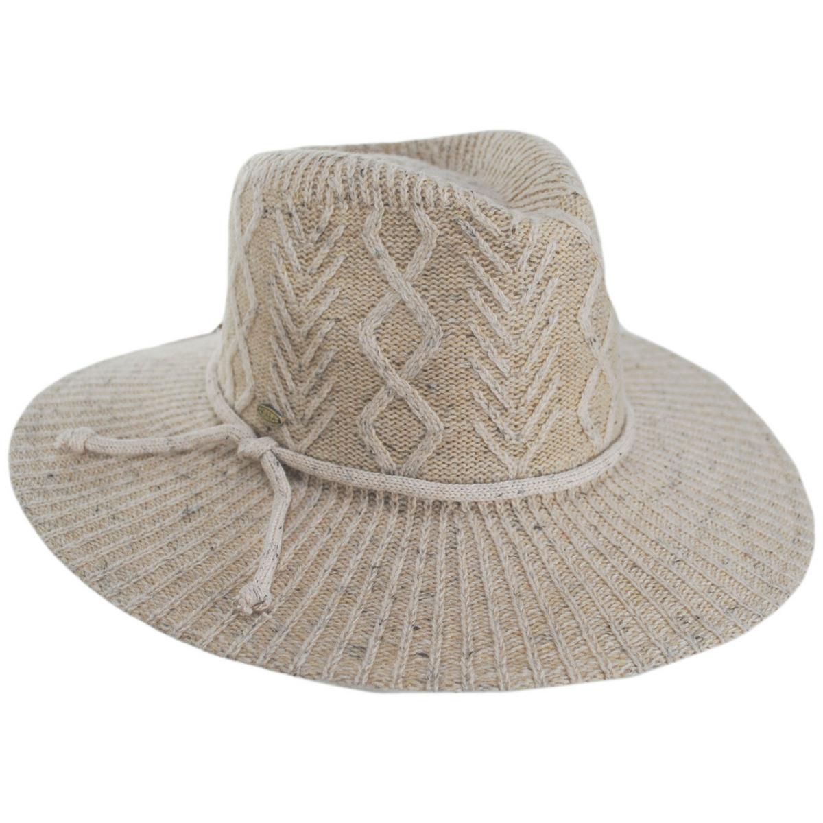 Scala | Arana Cable Knit Fedora Hat | 106420 | lead | OATMEAL