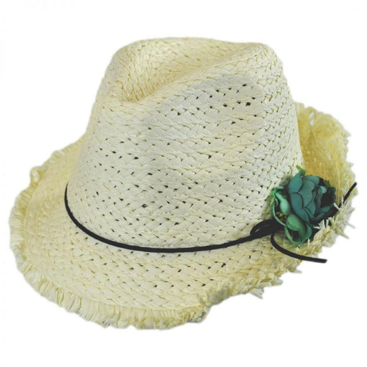 Jeanne Simmons | Kid's Fringe Toyo Straw Fedora Hat | 505613 | lead | IVORY