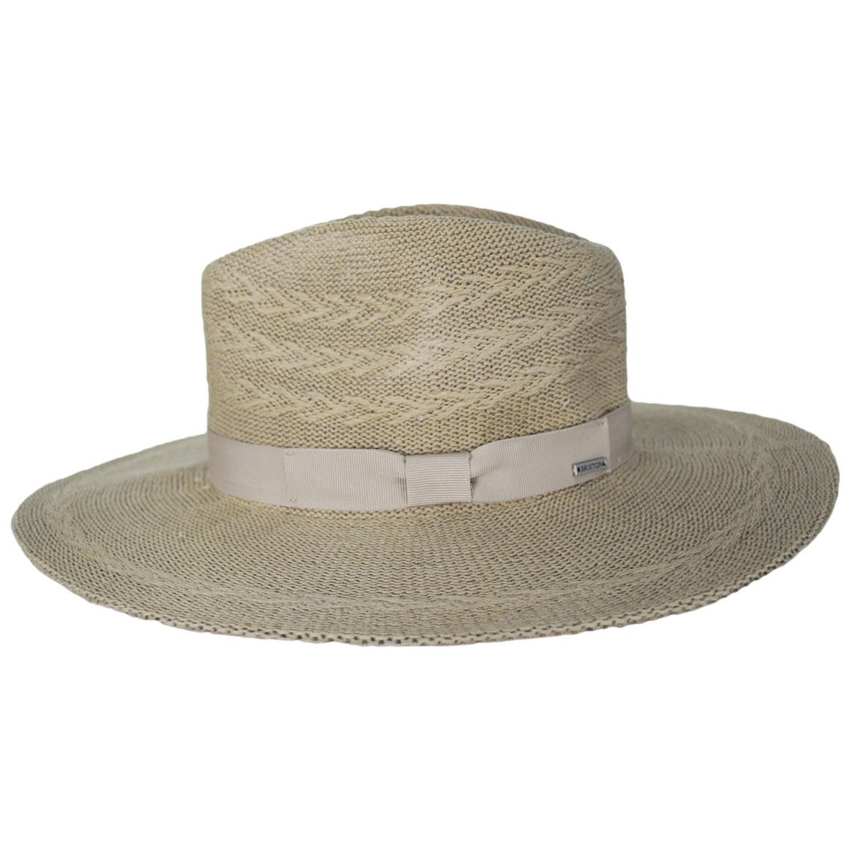 BRIXTON HATS | Lyons Cotton Knit Pattern Fedora Hat | 107409 | profile | LIGHT TAN/LIGHT TAN