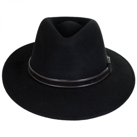 Stefeno Hats | Hiker Wool Felt Safari Fedora Hat | 136062 | front | BLACK