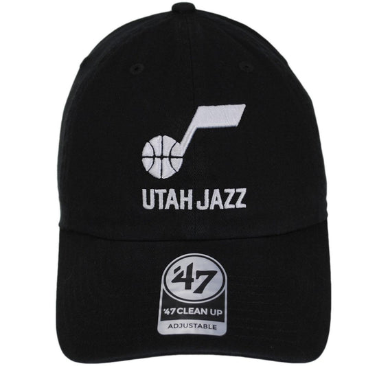 47 Brand | Utah Jazz NBA Clean Up Strapback Baseball Cap Dad Hat | 204140 | front | BLACK/WHITE