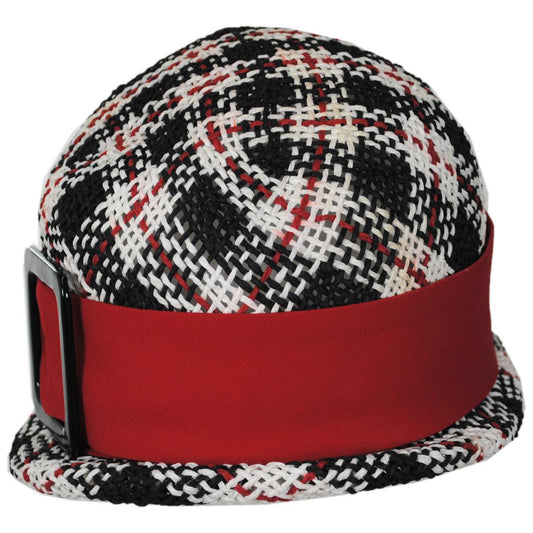 Kathy Jeanne | Tartan Toyo Straw Cloche Hat | 100714 | front | TARTAN/RED