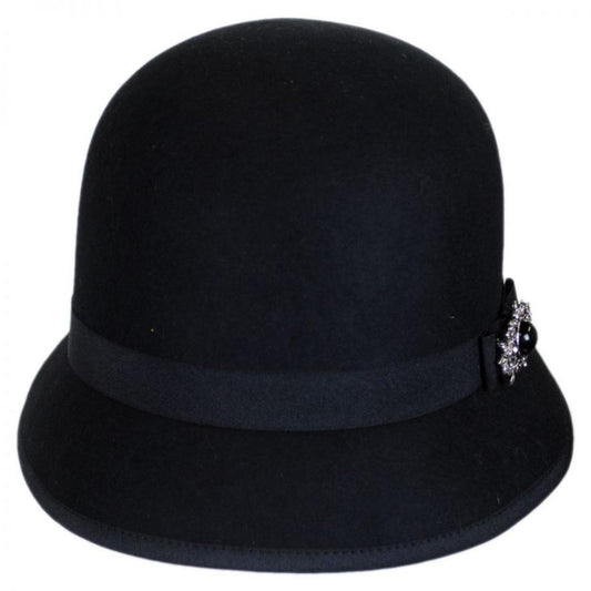 Toucan Collection | Brooch Wool Felt Cloche Hat - Made to Order | 125826 | front | BLACK