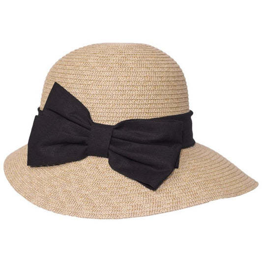 Toucan Collection | Toyo Straw Linen Bow Cloche Hat - Made to Order | 104857 | lead | NATURAL/BLACK